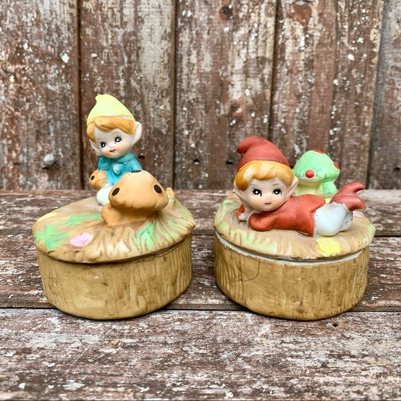 Vintage Other - Vintage Elf and Mushroom Lidded Trinket Boxes (2)